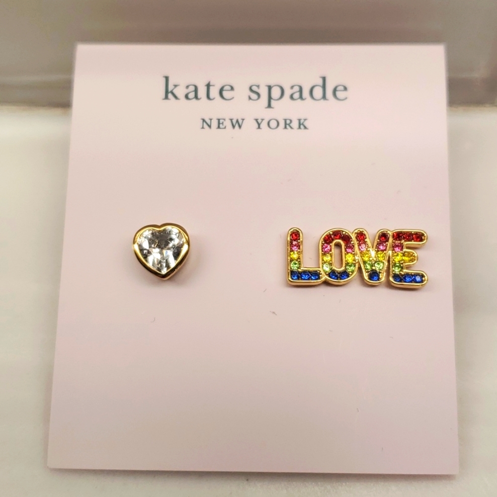 NWT Kate Spade Rainbow Love Assymetrical Studs